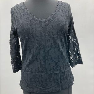 AV|X Avenue Jeans Women’s Navy Blue Lace Deep U-Neck Top